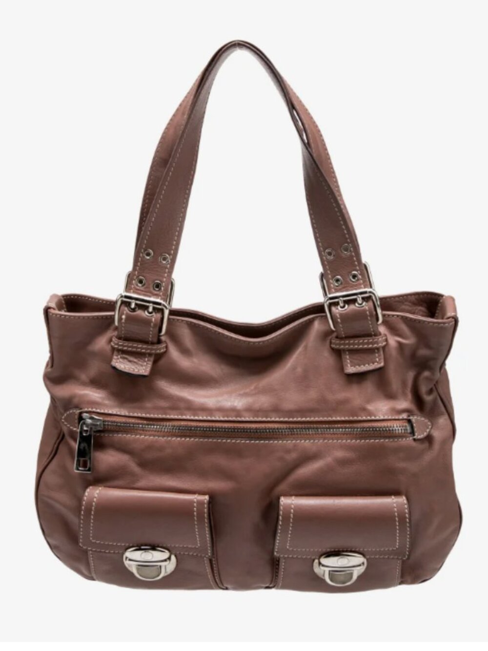 Marc Jacobs Vintage Sofia Multi-Pocket Leather Bag - Brown Contrast Stitch Y2K